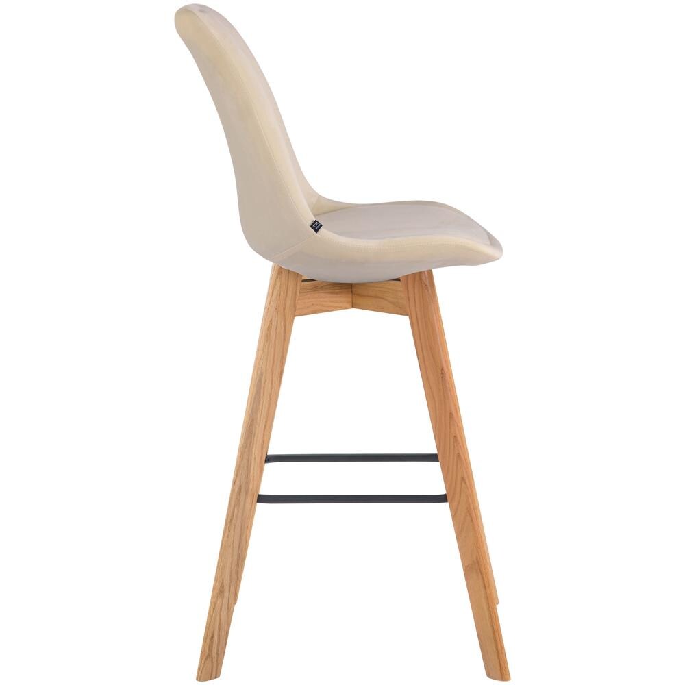 Sgabello Alto Scandinavo Metz in Velluto I Sgabello da Bancone 4 Gambe con Poggiapiedi I Sedia Bar con Schienale H76CM Crema Natura - Foto 2