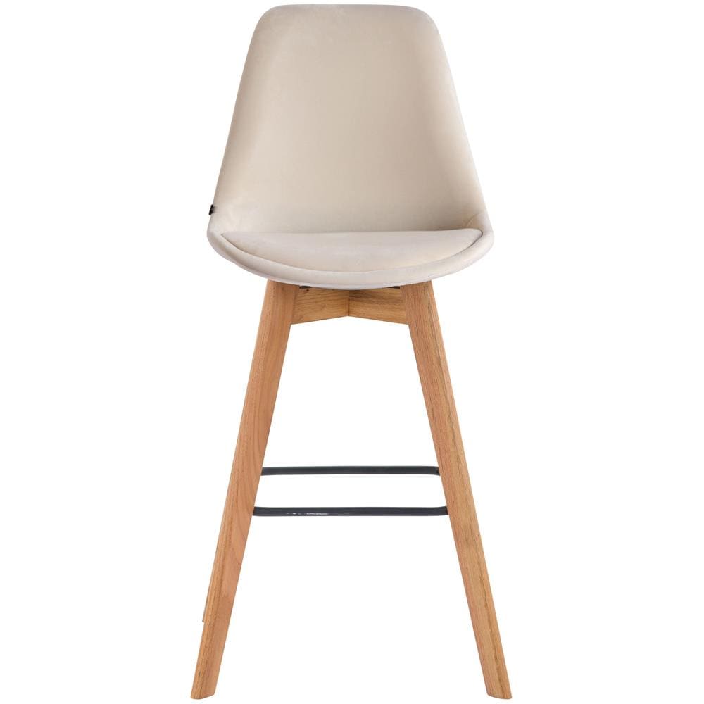 Sgabello Alto Scandinavo Metz in Velluto I Sgabello da Bancone 4 Gambe con Poggiapiedi I Sedia Bar con Schienale H76CM Crema Natura - Foto 3