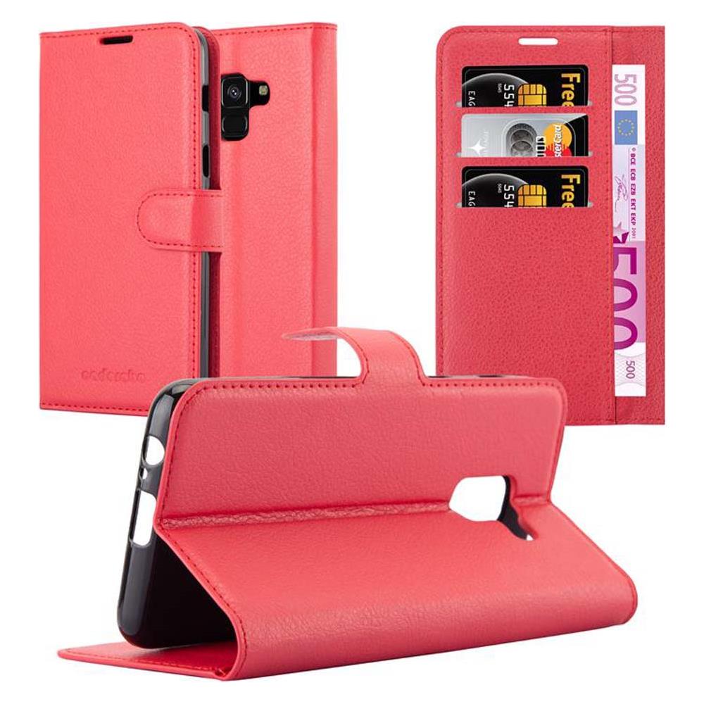 Custodia Compatibile Con Samsung Galaxy A8 2018 In Rosso Carminio - Coperchio Protettiva Con Chiusura Magnetica, Funzione Stand E Tasca Per Le Carte - Foto 1