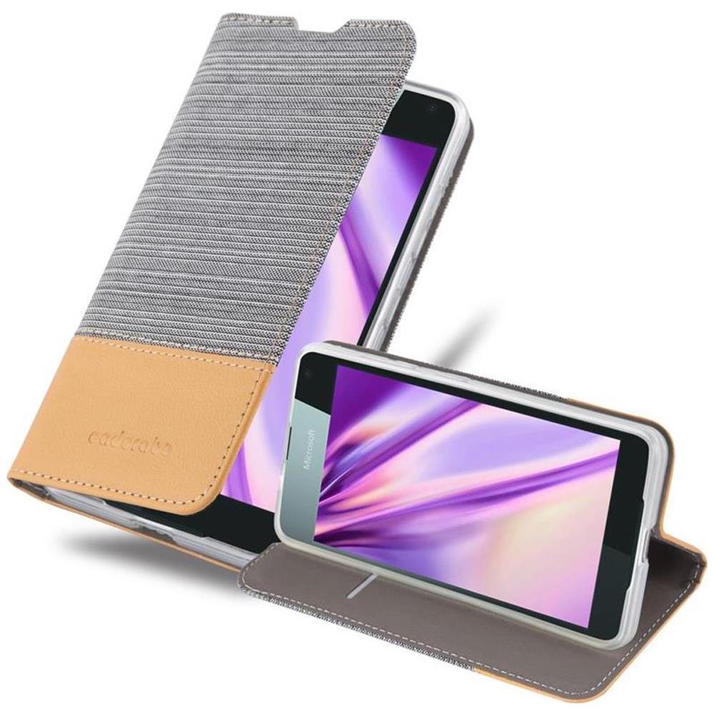 Custodia Compatibile Con Nokia Lumia 650 In Grigio Chiaro Marrone - Coperchio Protettiva Con Chiusura Magnetica, Funzione Stand E Tasca Per Le Carte - Foto 1