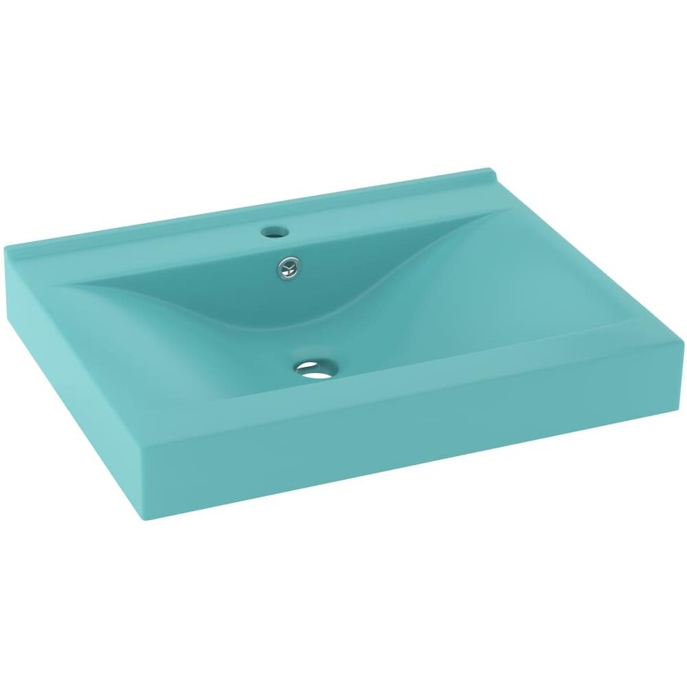 Lavabo con Foro Rubinetto Verde Chiaro Opaco 60x46 cm Ceramica - Foto 1