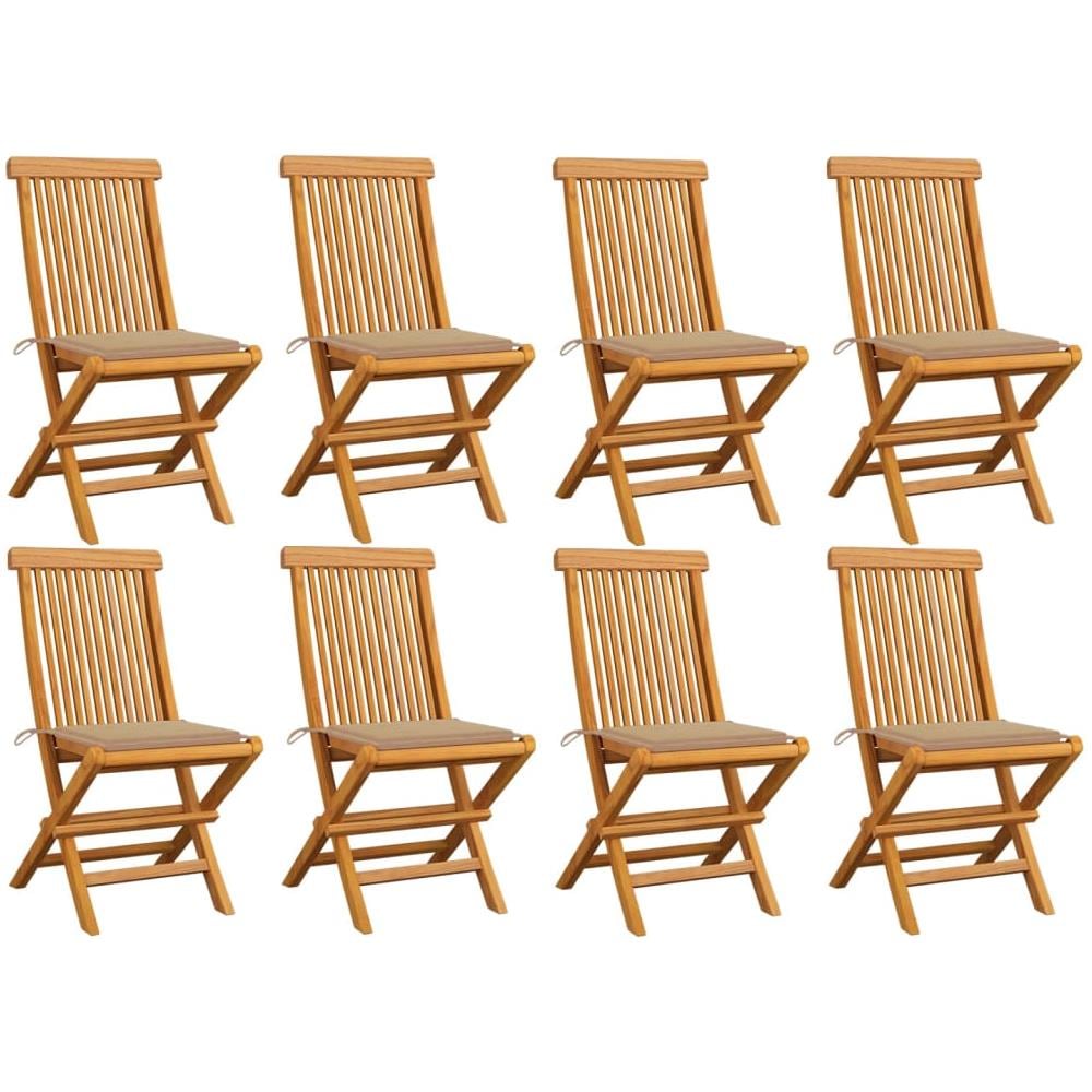 Sedie Da Giardino Con Cuscini Beige 8 Pz In Massello Di Teak - Foto 1