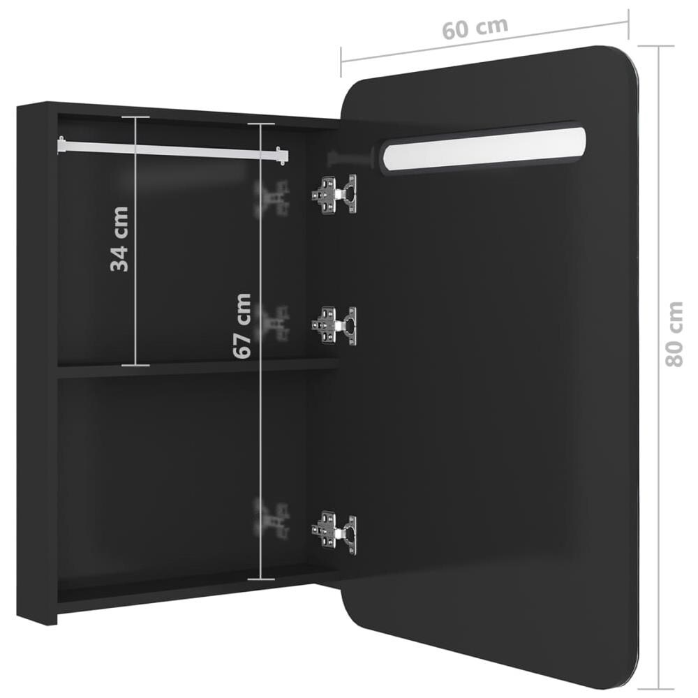 Armadietto Bagno con Specchio e LED Nero Lucido 60x11x80 cm - Foto 7