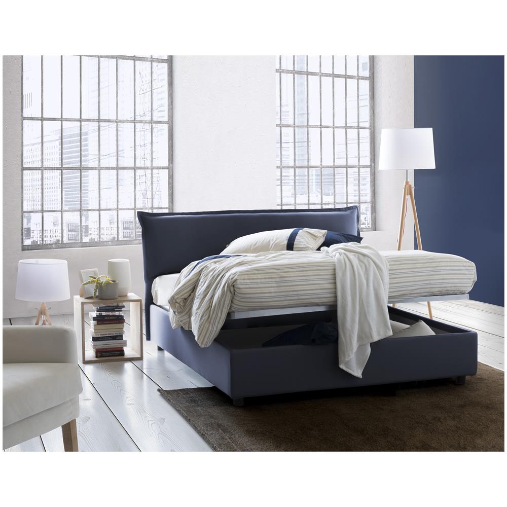 Letto contenitore matrimoniale moderno Giada, Made in Italy, Letto sfoderabile con testiera e giroletto imbottiti, con materasso 160x200 cm incluso, colore Blu - Foto 2