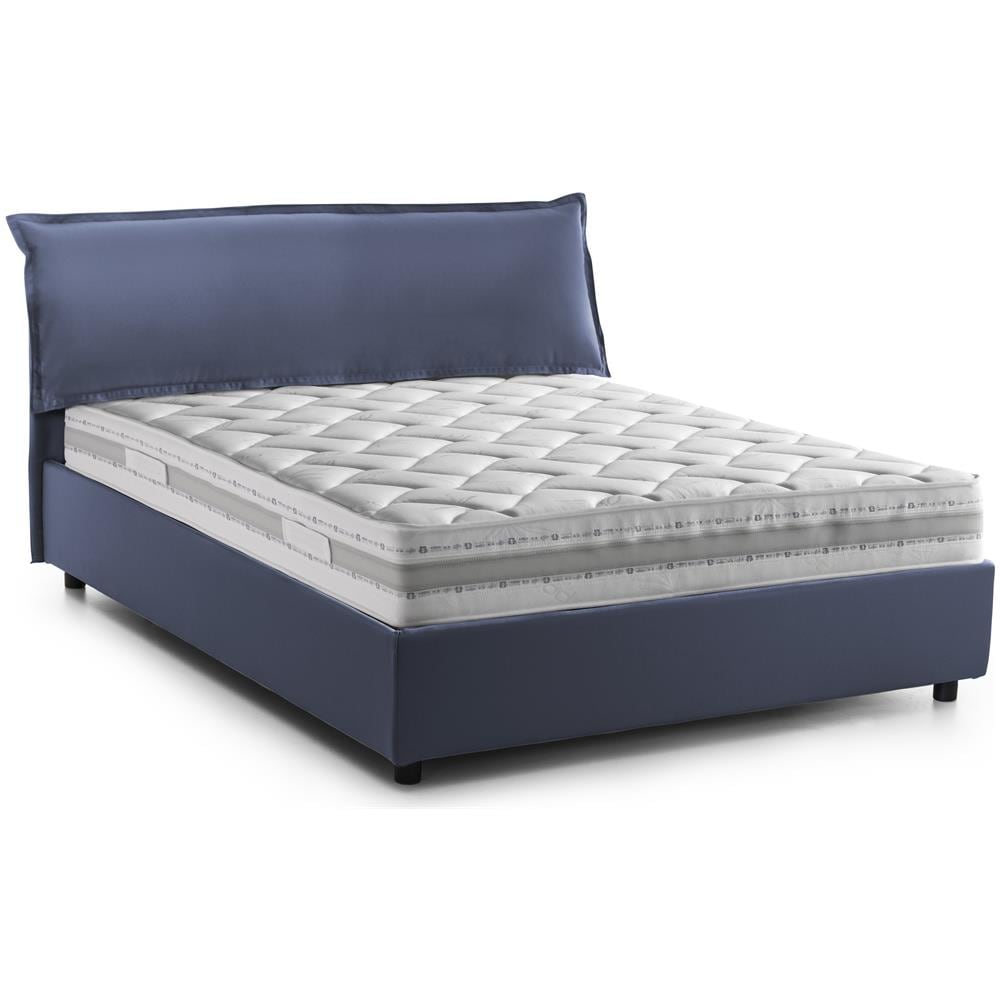 Letto contenitore matrimoniale moderno Giada, Made in Italy, Letto sfoderabile con testiera e giroletto imbottiti, con materasso 160x200 cm incluso, colore Blu - Foto 6