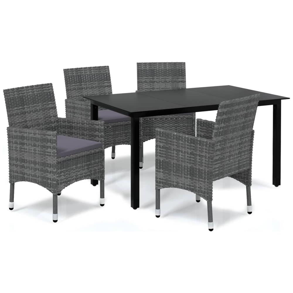 Set Da Pranzo Per Giardino 5 Pz Con Cuscini Polyrattan Grigio - Foto 2