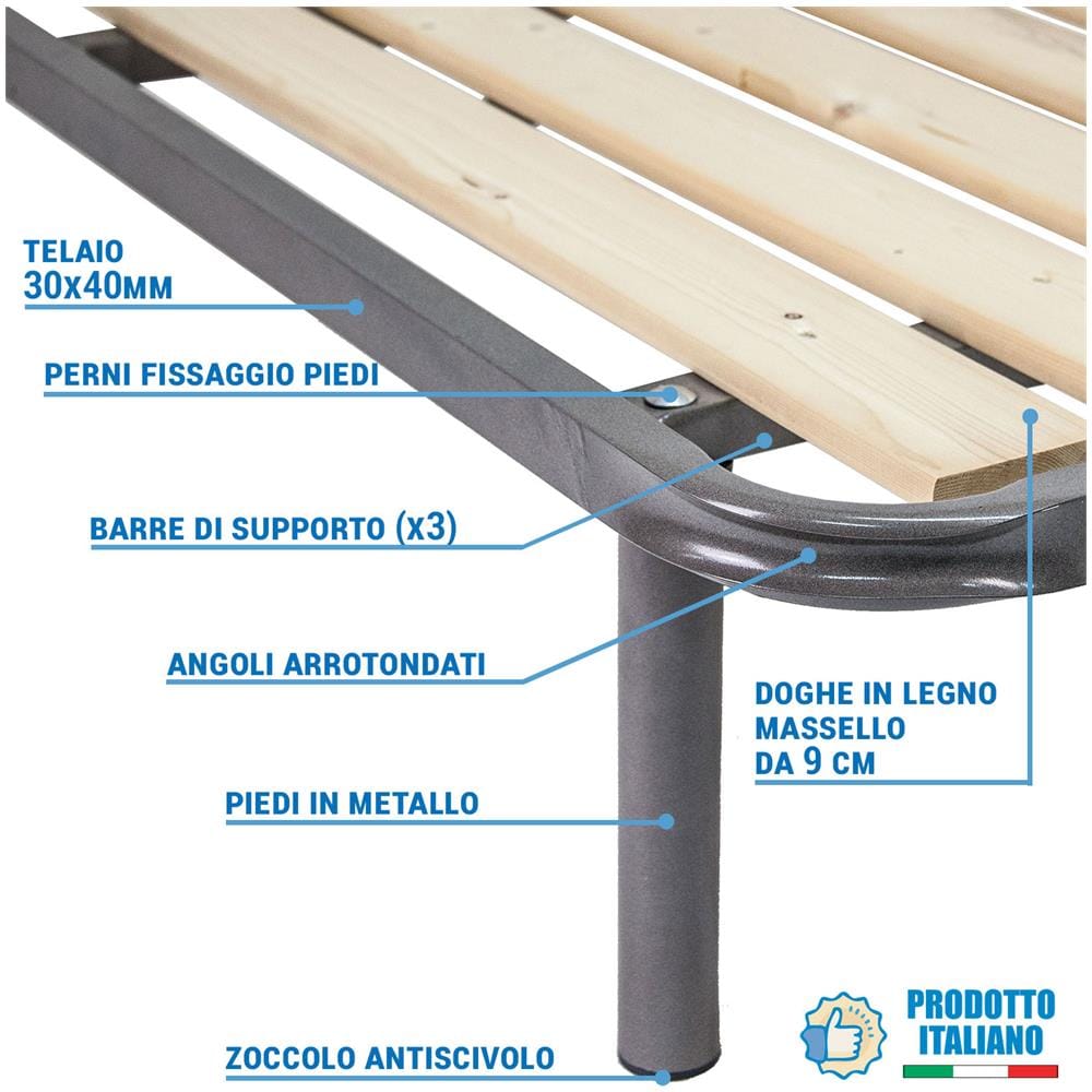 Rete Ortopedica Piazza E Mezza A Doghe Verticali 120 X 190 Cm, Robusta Rete A Tavole Verticali In Legno Massello Con Telaio In Metallo E Piedi Inclusi - Foto 2