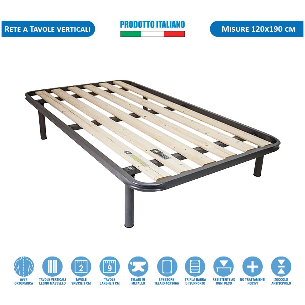 Rete Ortopedica Piazza E Mezza A Doghe Verticali 120 X 190 Cm, Robusta Rete A Tavole Verticali In Legno Massello Con Telaio In Metallo E Piedi Inclusi - Foto 1