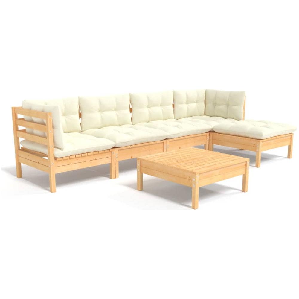 Set Divani Da Giardino 6 Pz Con Cuscini Crema Massello Di Pino - Foto 2