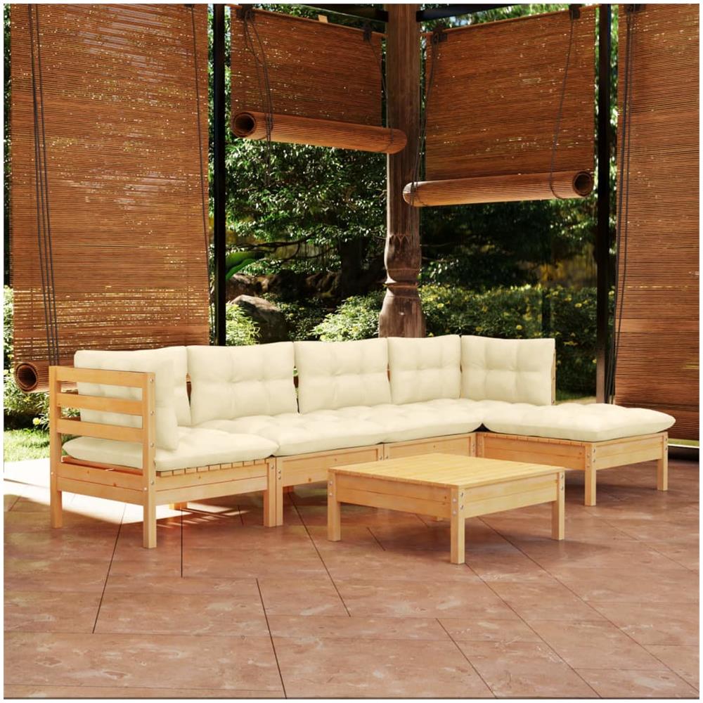 Set Divani Da Giardino 6 Pz Con Cuscini Crema Massello Di Pino - Foto 1
