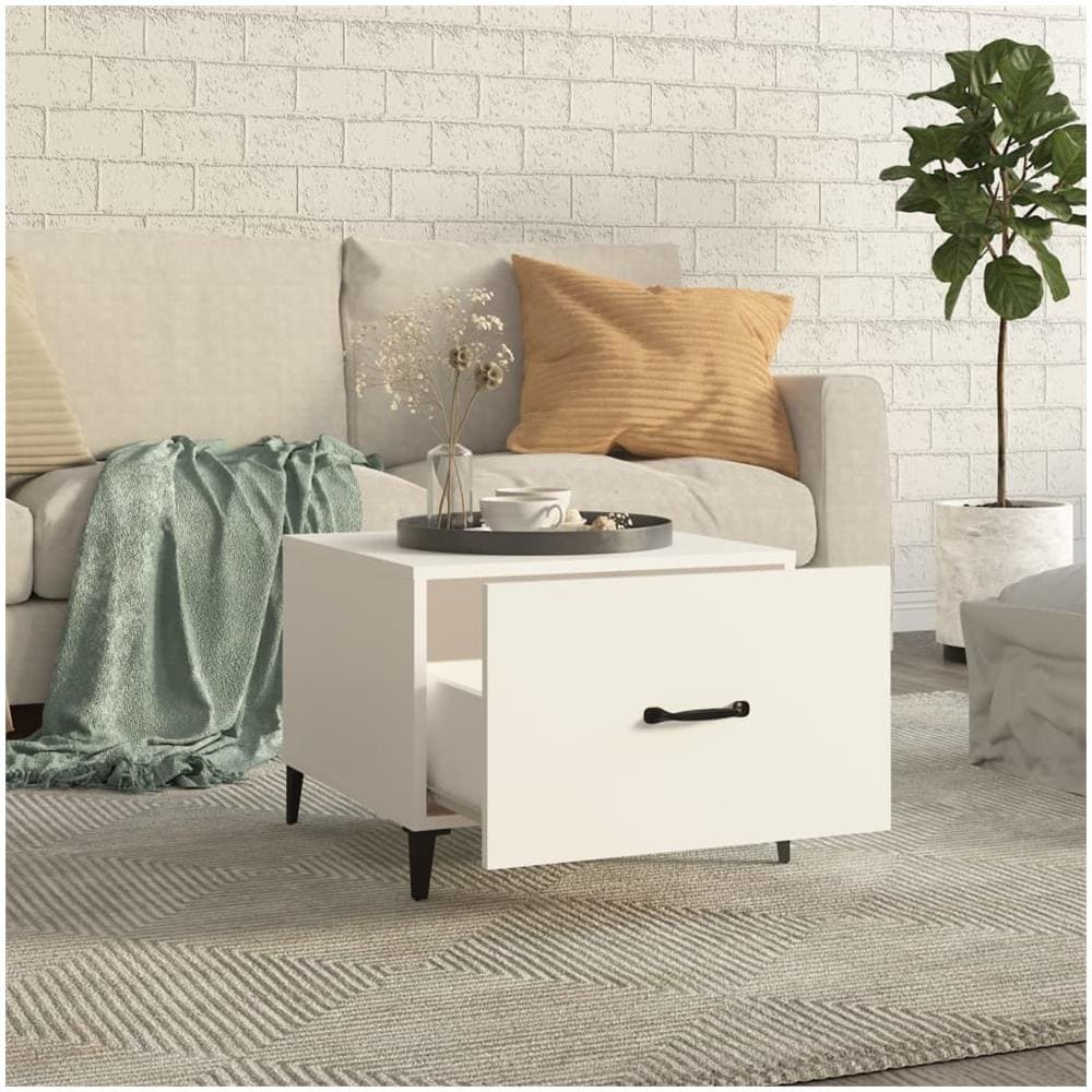 Tavolino Da Salotto Con Gambe In Metallo Bianco 50x50x40 Cm - Foto 2