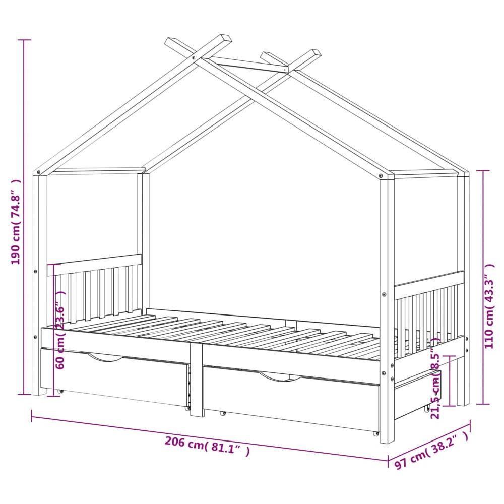 Giroletto Bambini Cassetti Grigio Scuro Pino Massello 90x200 cm - Foto 6