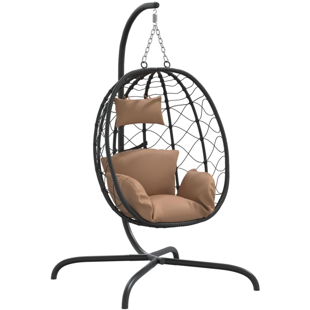 Sedia A Uovo Sospesa Con Cuscino Tortora Polyrattan E Acciaio - Foto 2
