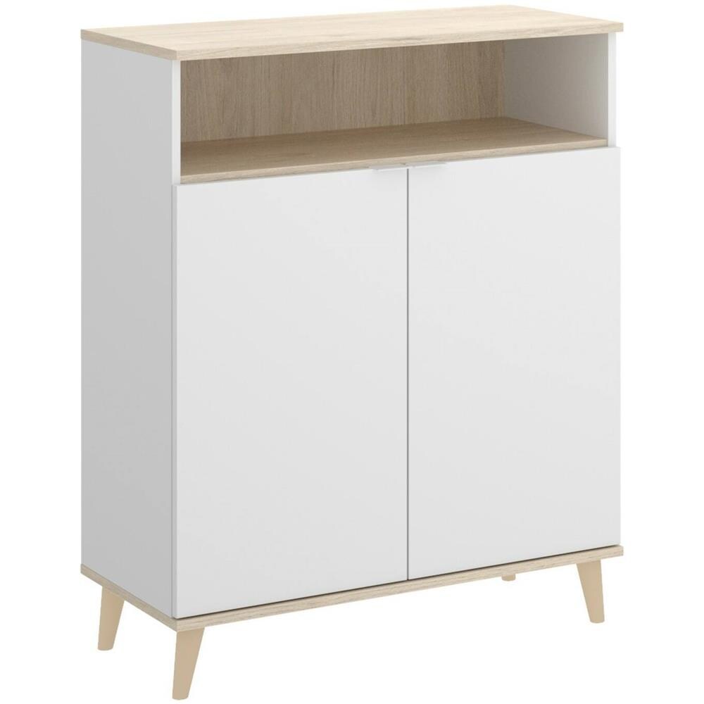 Credenza Varatella, Buffet Dispensa Da Soggiorno, Madia Da Salotto Moderna A 2 Ante, 80x40h102 Cm, Bianco E Rovere - Foto 2