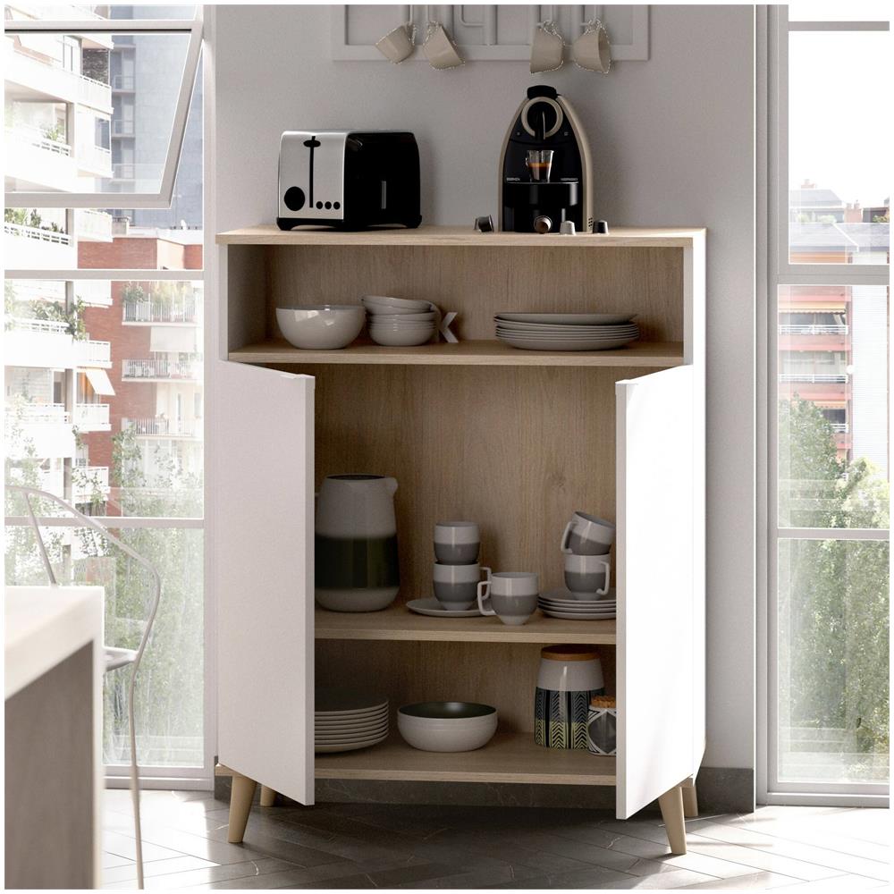 Credenza Varatella, Buffet Dispensa Da Soggiorno, Madia Da Salotto Moderna A 2 Ante, 80x40h102 Cm, Bianco E Rovere - Foto 4