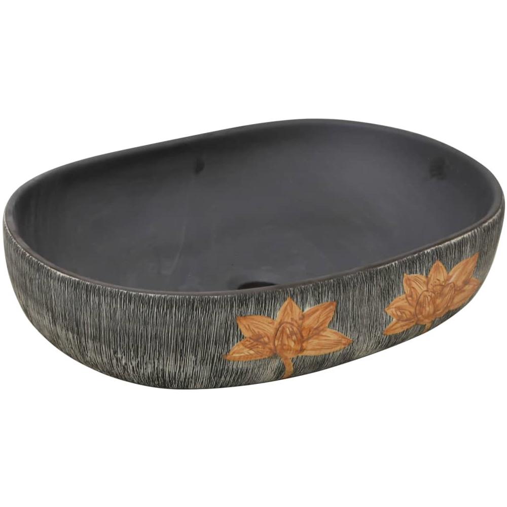 Lavabo Da Appoggio Grigio E Nero Ovale 59x40x14 Cm Ceramica - Foto 2