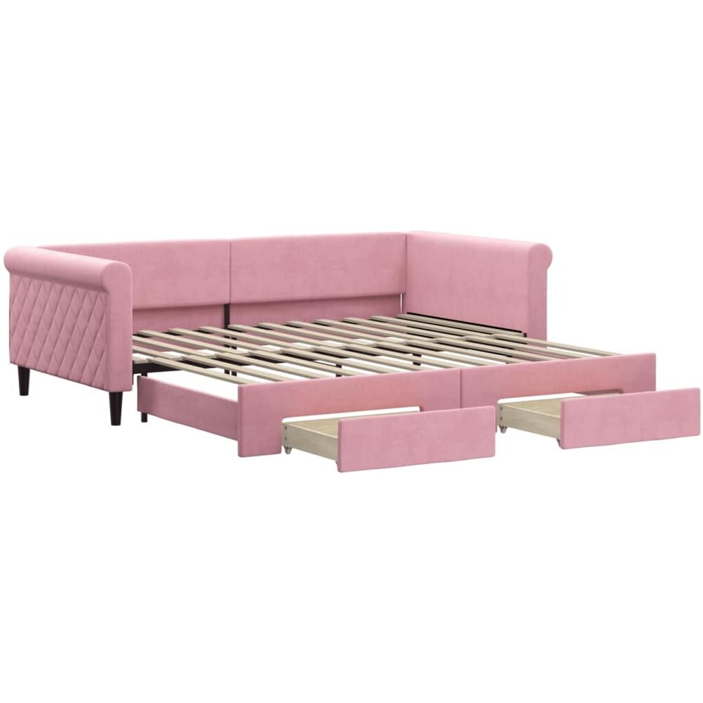 Divano Letto Estraibile Con Cassetti Rosa 100x200 Cm Velluto - Foto 1