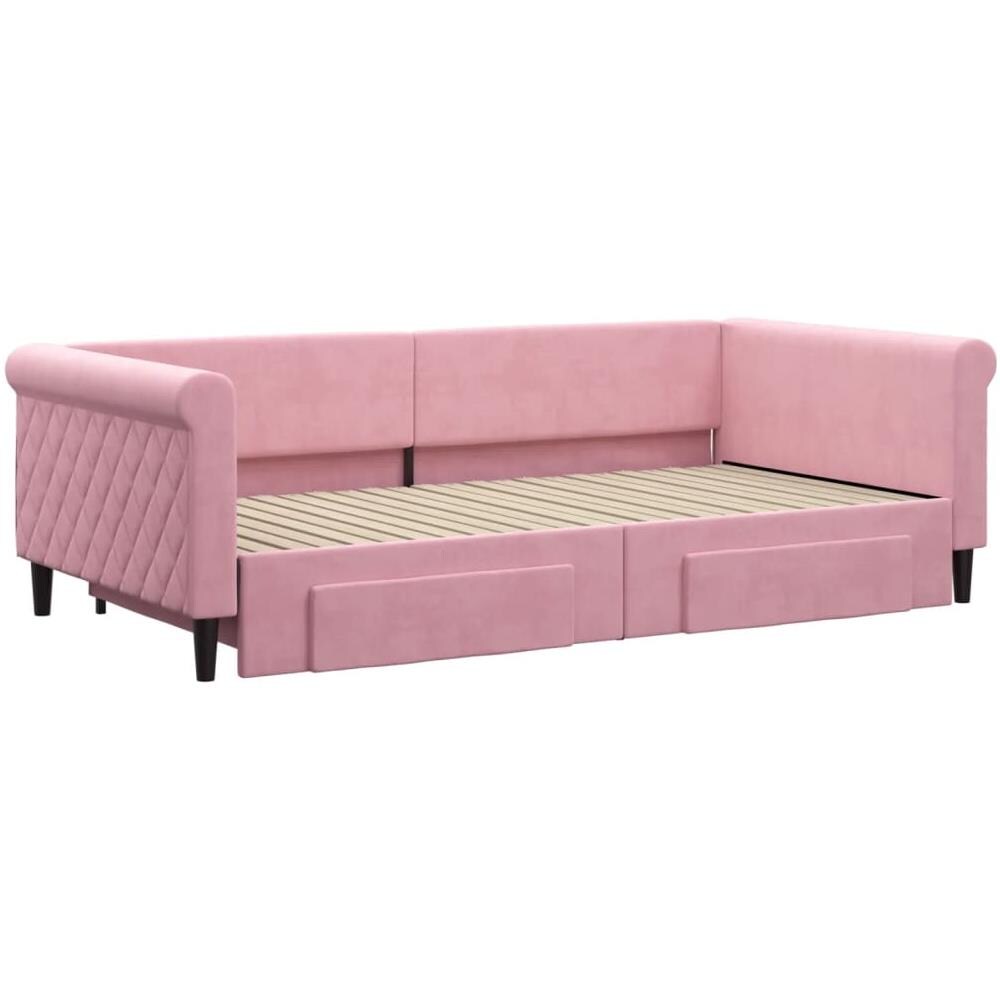 Divano Letto Estraibile Con Cassetti Rosa 100x200 Cm Velluto - Foto 2