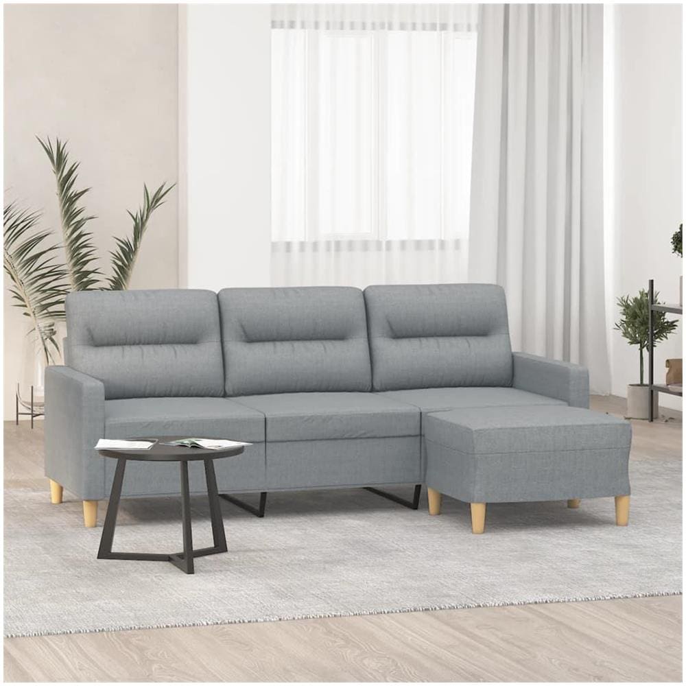 Divano a 3 Posti con Poggiapiedi Grigio Chiaro 180cm in Tessuto - Foto 2