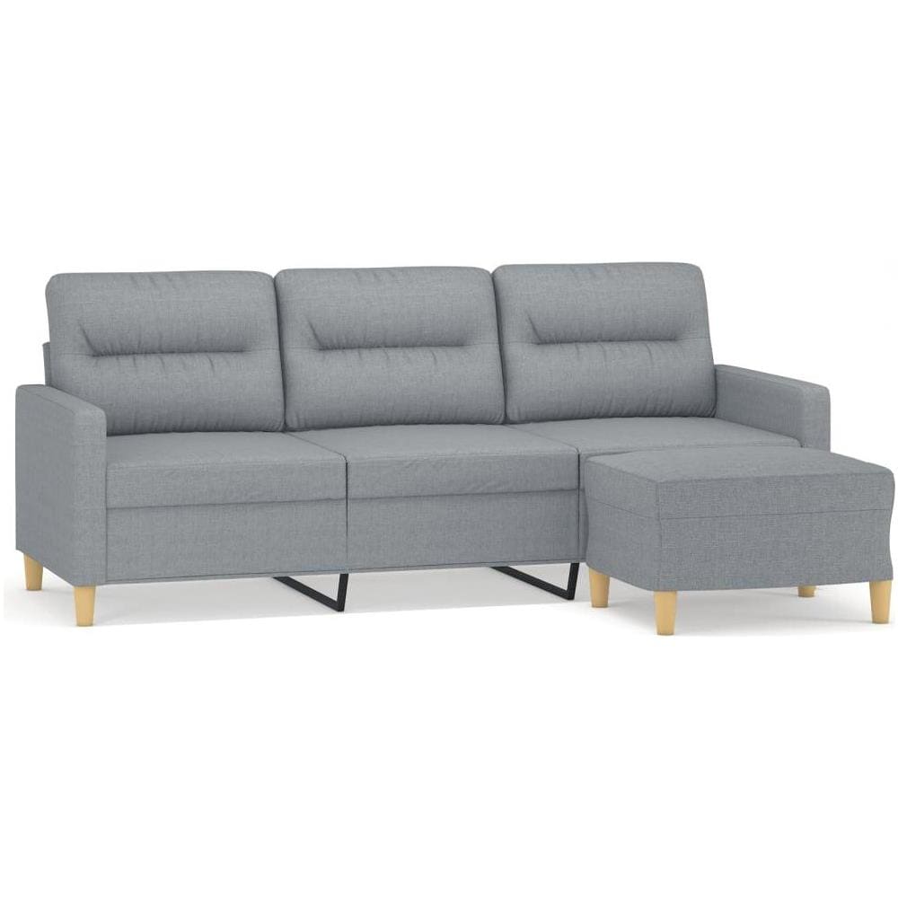 Divano a 3 Posti con Poggiapiedi Grigio Chiaro 180cm in Tessuto - Foto 1