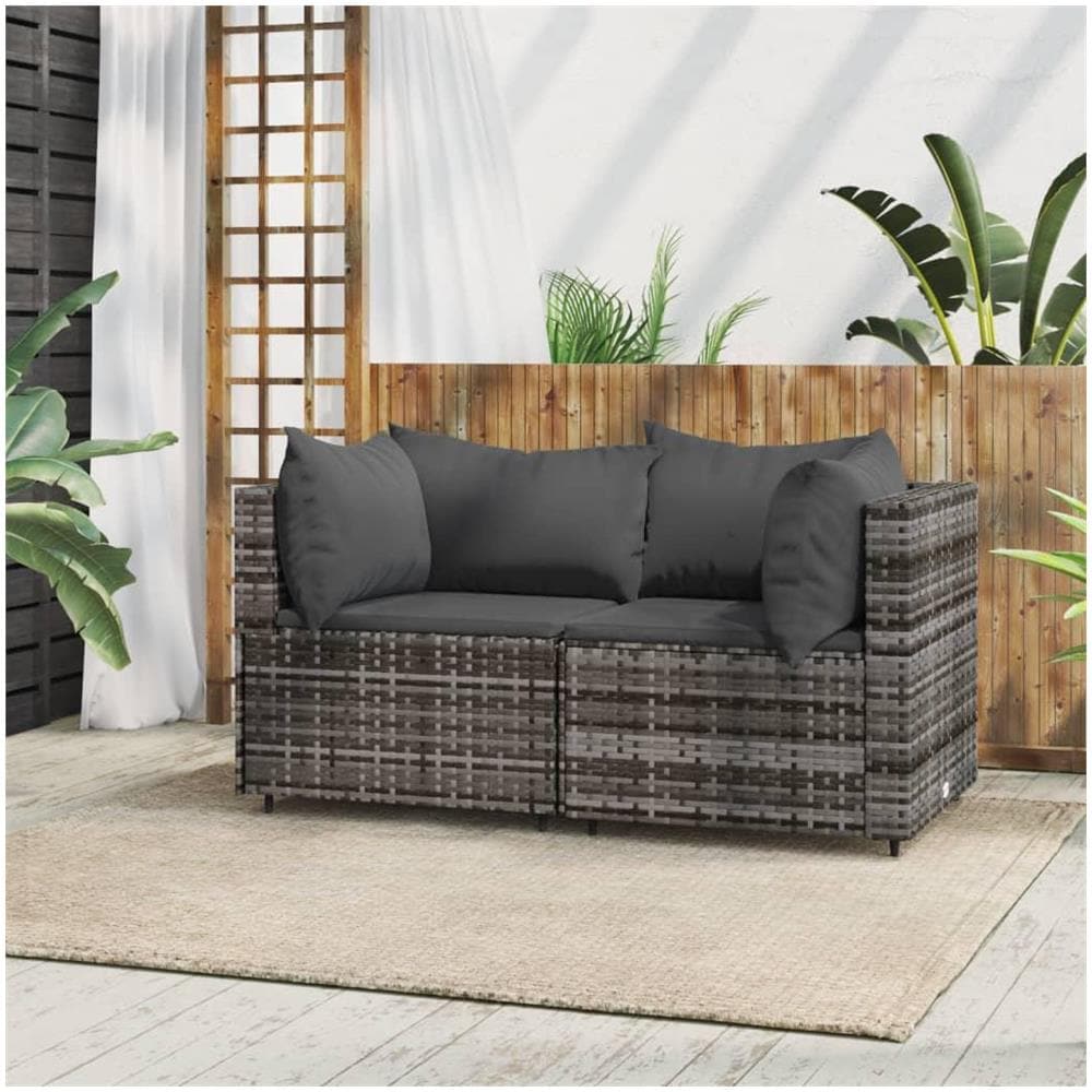 Divani Angolari da Giardino con Cuscini 2pz Polyrattan Grigio - Foto 2