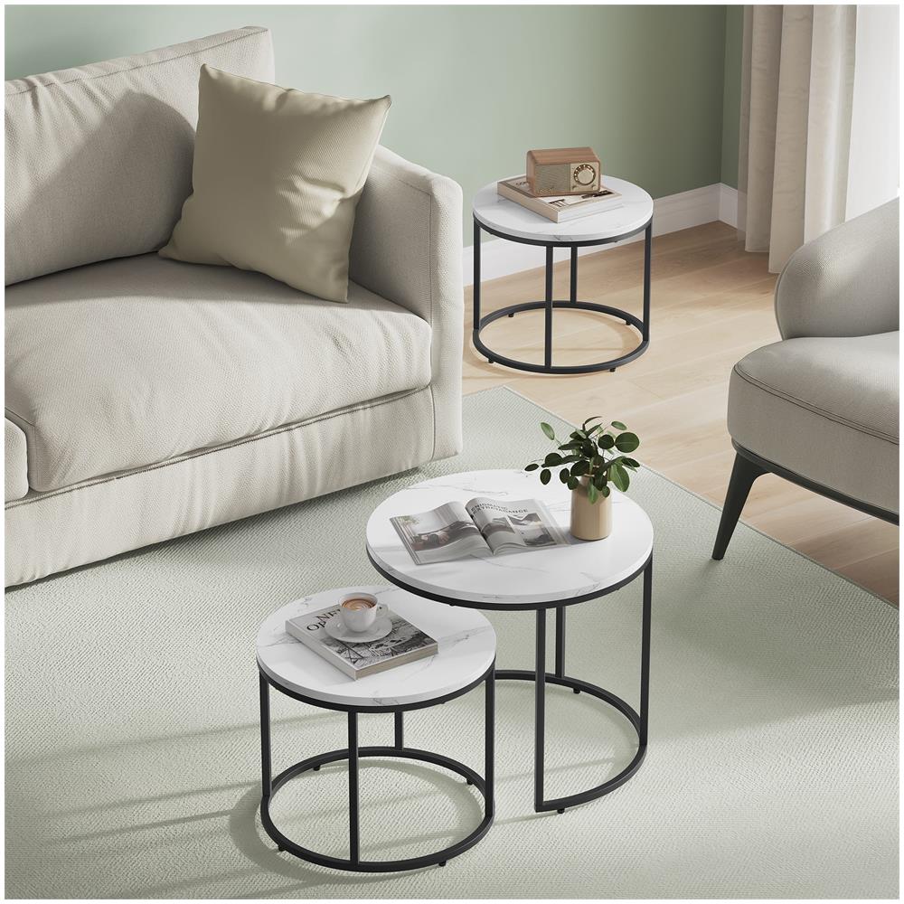 Tavolino da caffè 2 pezzi marmo /nero, rotondo - Foto 2