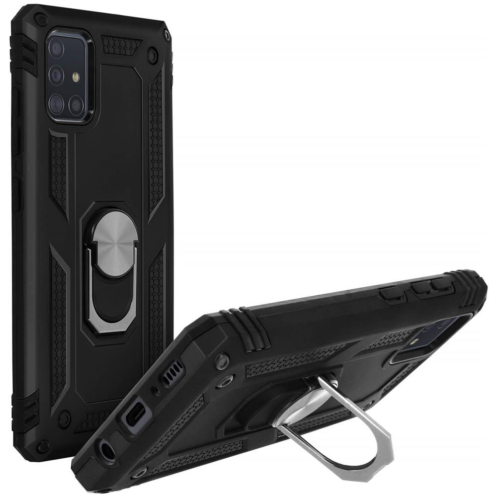 Cover Samsung Galaxy A71 Bi-materia Anello Magnetico Stand Nero - Foto 2