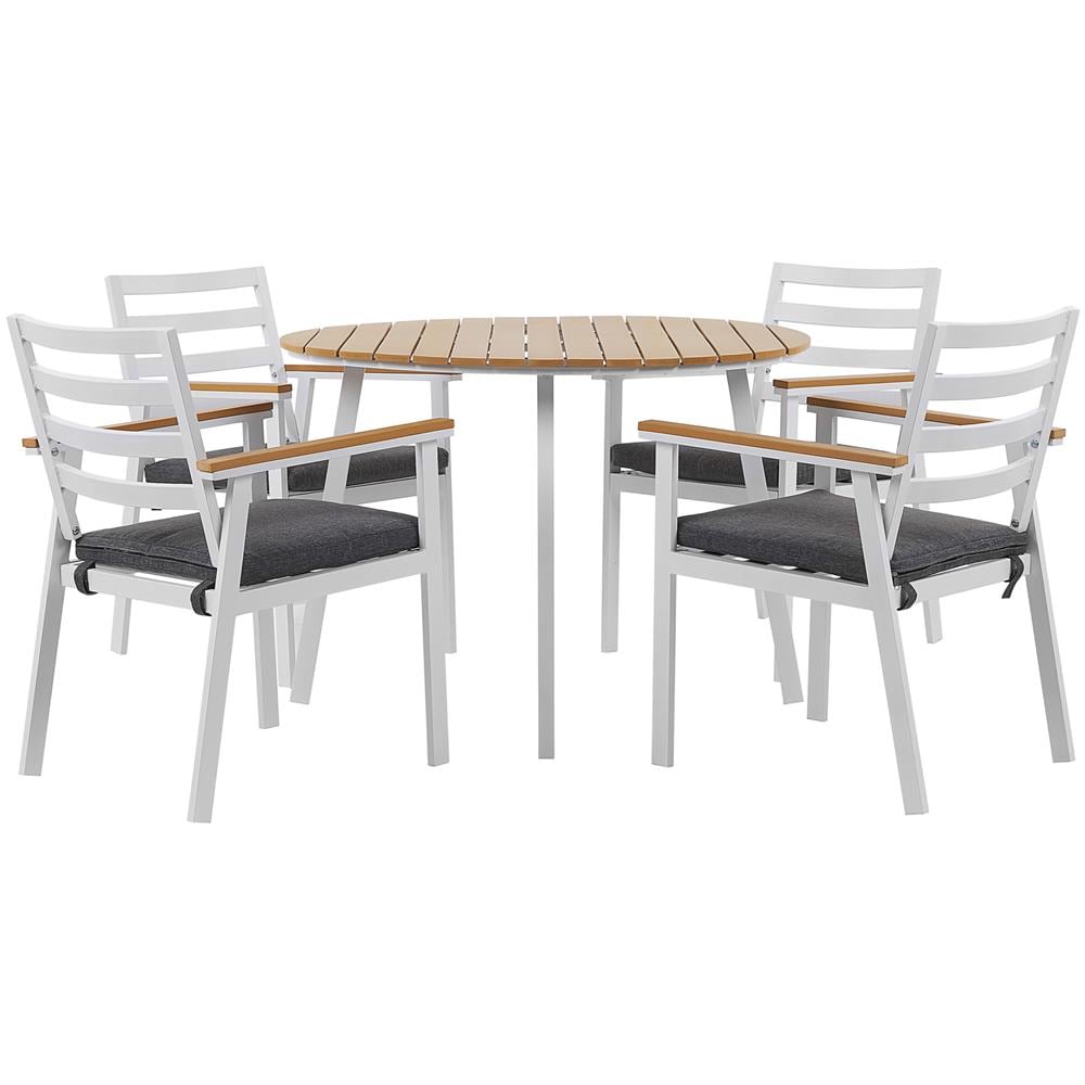 Set Da Pranzo Da Giardino 4 Posti In Alluminio Bianco Con Cuscini Grigi Cavoli - Foto 1