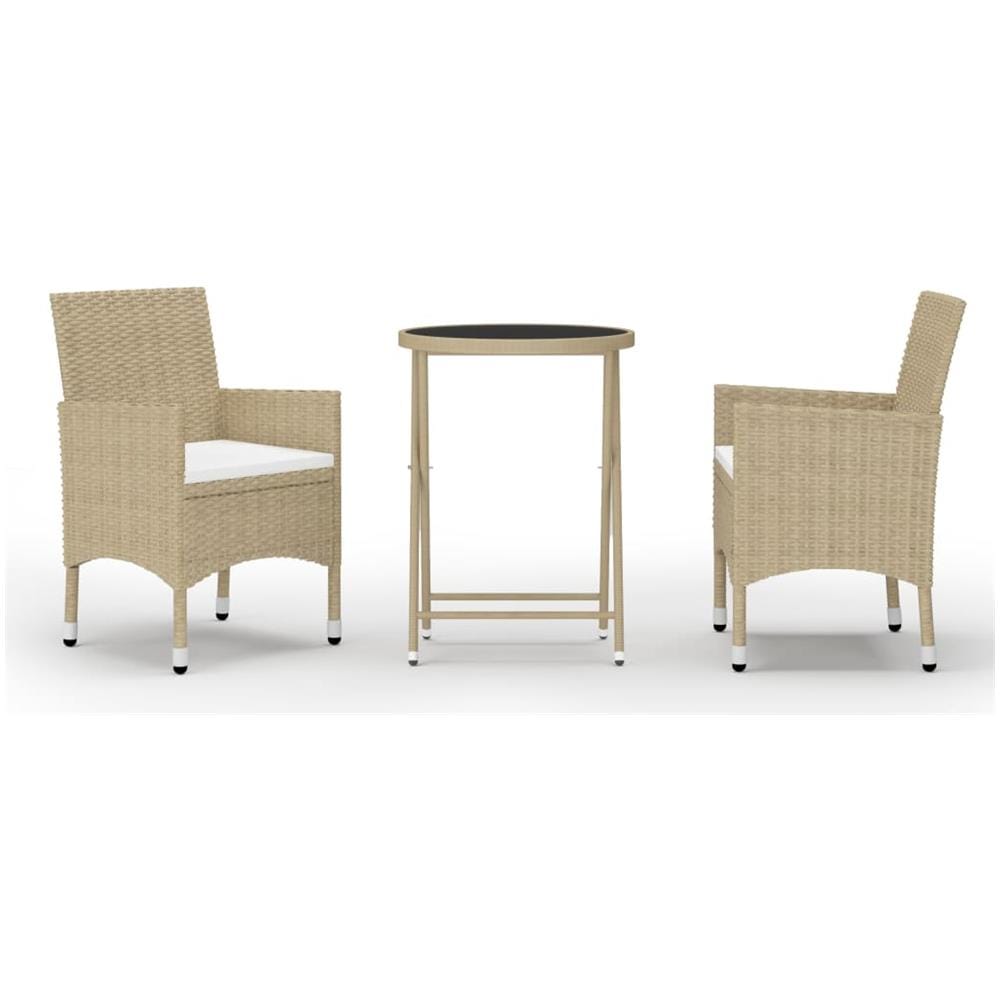 Set Bistrot Da Giardino 3 Pz Polyrattan E Vetro Temperato Beige - Foto 1