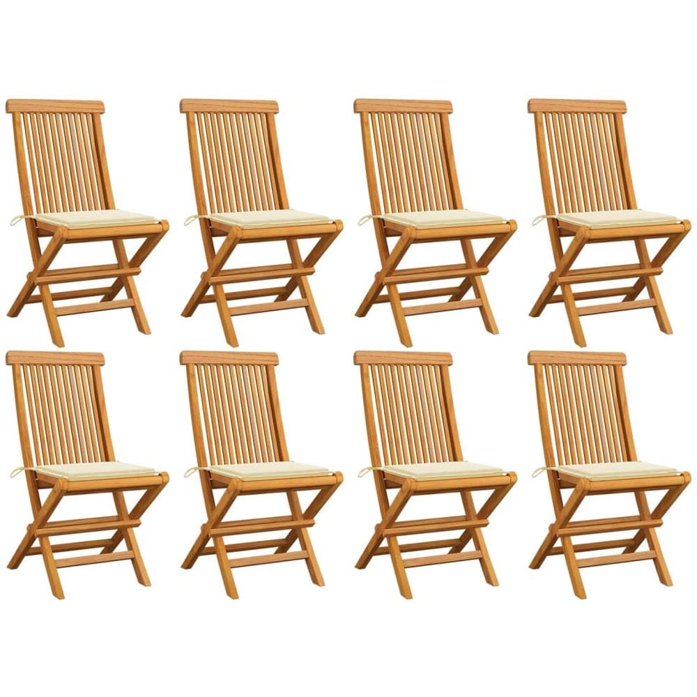 Sedie Da Giardino Con Cuscini Crema 8 Pz In Massello Di Teak - Foto 1