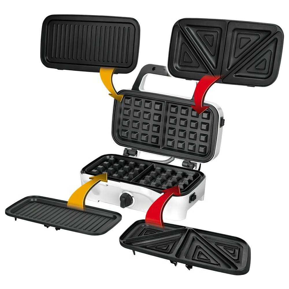 MOP-33M Sandwichtoaster / Wafflemaker / Grill 3 in 1 Potenza 1200 W con Piastre Intercambiabili - Nero - Foto 1