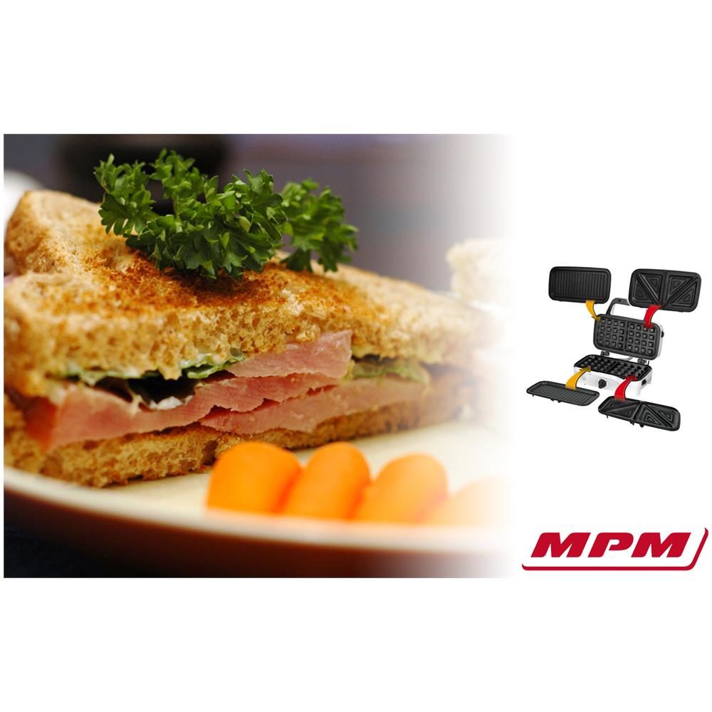 MOP-33M Sandwichtoaster / Wafflemaker / Grill 3 in 1 Potenza 1200 W con Piastre Intercambiabili - Nero - Foto 5