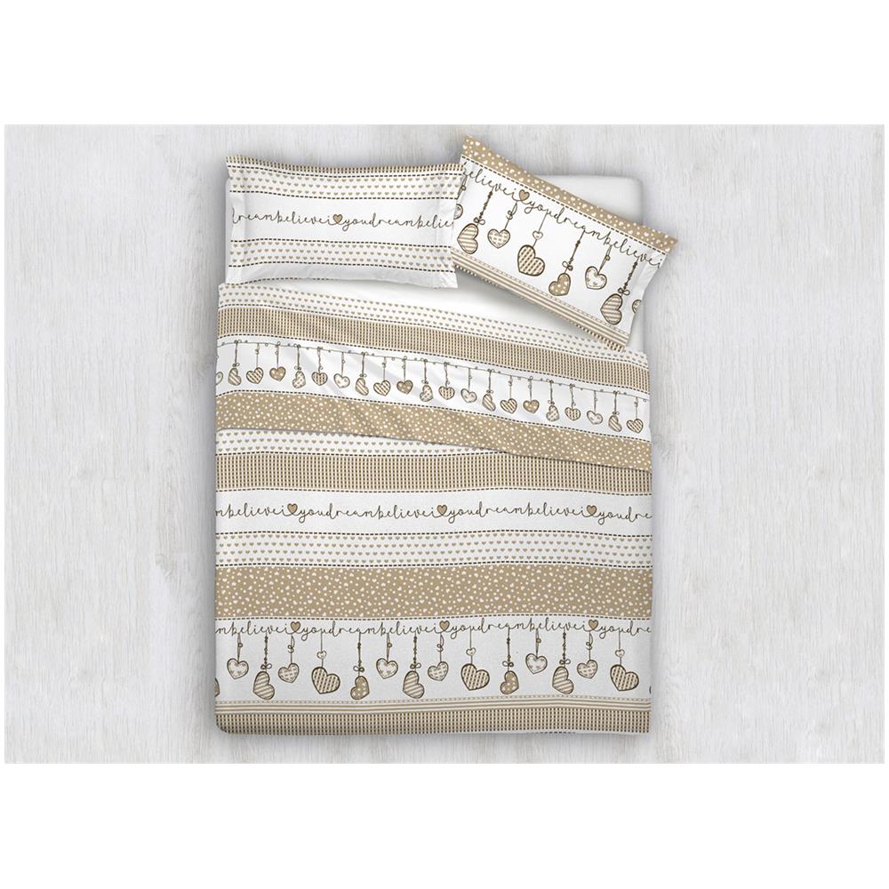 Completo Lenzuola In 100% Cotone Disegni Natalizi Invernali Renne Cuori Ob Matrimoniale Dream Beige - Foto 1