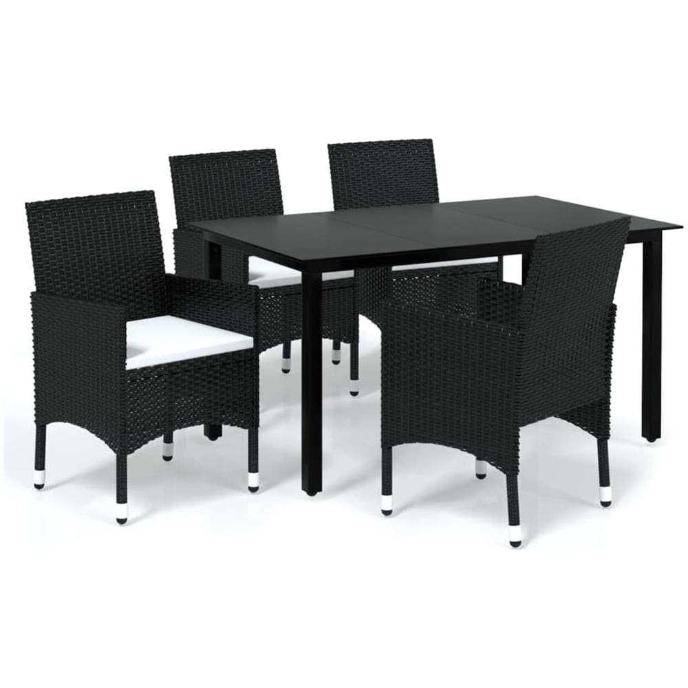 Set Da Pranzo Per Giardino 5 Pz Con Cuscini In Polyrattan Nero - Foto 2