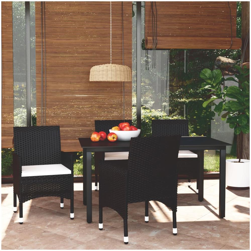 Set Da Pranzo Per Giardino 5 Pz Con Cuscini In Polyrattan Nero - Foto 1
