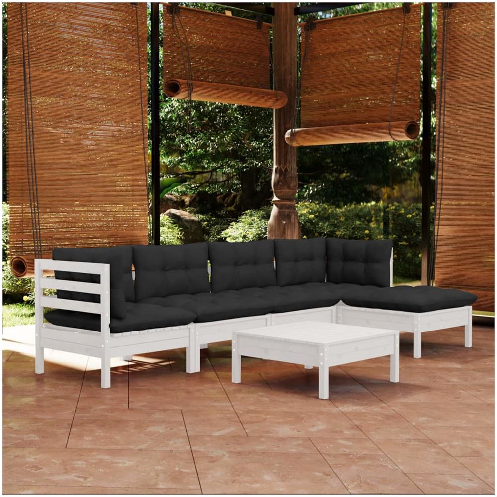 Set Divani Da Giardino 6 Pz Con Cuscini Bianchi Legno Di Pino - Foto 1