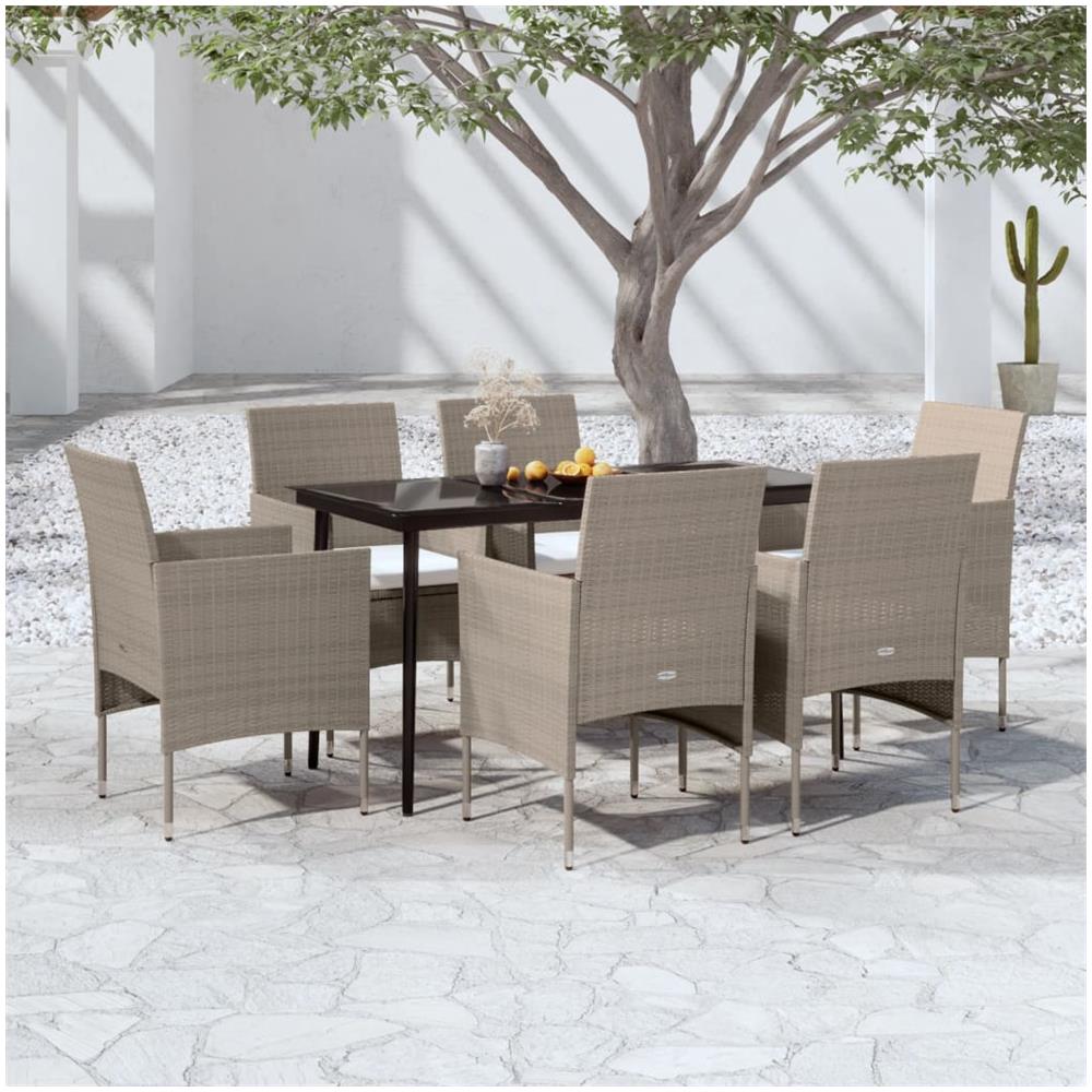 Set Da Pranzo Da Giardino Beige E Nero 7 Pz Con Cuscini - Foto 1