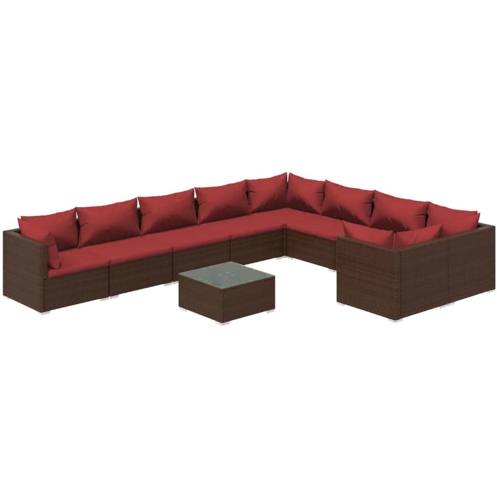 Set Divani Da Giardino 10 Pz Con Cuscini In Polyrattan Marrone - Foto 1
