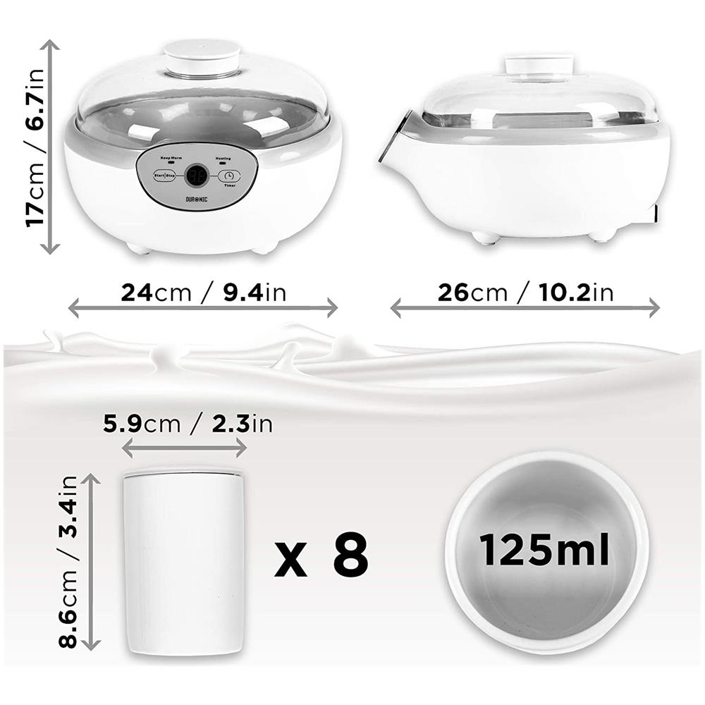 Ym2 Yogurtiera Elettrica Automatica - 8 Vasetti In Ceramica Da 125 Ml - Macchina Per Yogurt Con Display Digitale Timer Impostabile - Ideale Per Preparare Yogurt Fatti In Casa - Foto 2