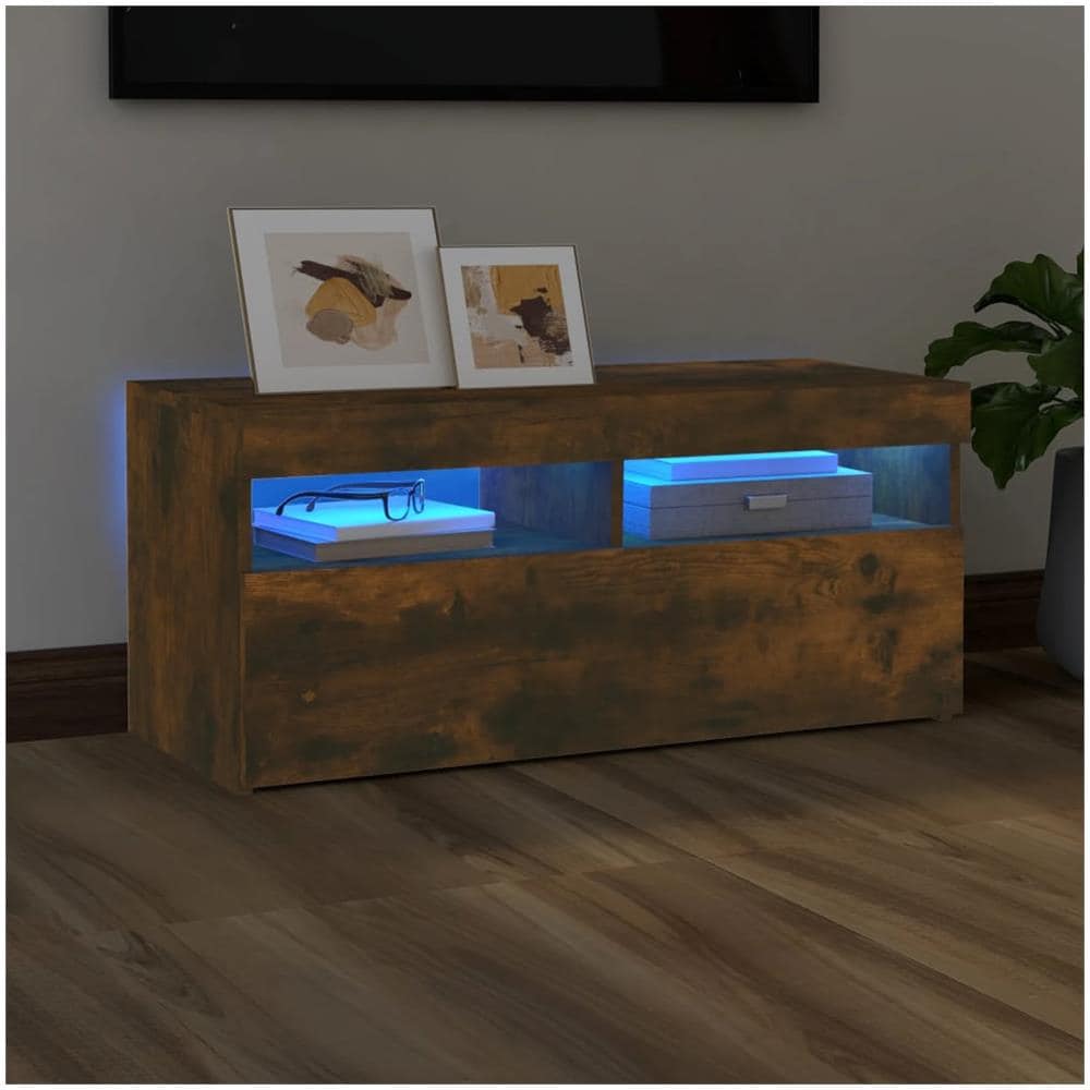 Mobile Porta Tv Con Luci Led Rovere Fumo 90x35x40 Cm - Foto 1