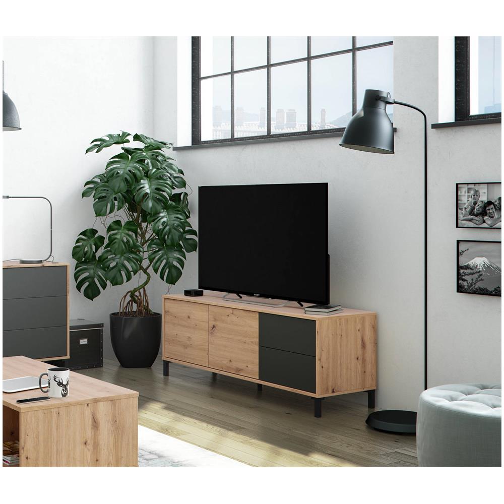 Credenza Arecibo, Madia Moderna A 2 Ante, Buffet Da Soggiorno, Mobile Porta Tv, Madia Con Piedini Per Salotto, 130x41h47 Cm, Rovere Nodi E Antracite - Foto 1