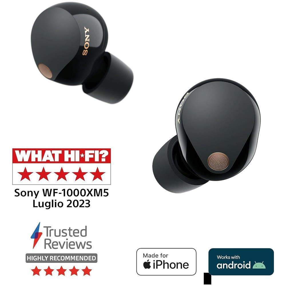 WF-1000XM5 Auricolari Wireless Bluetooth 5.3 con Noise Cancelling Colore Nero - Foto 2