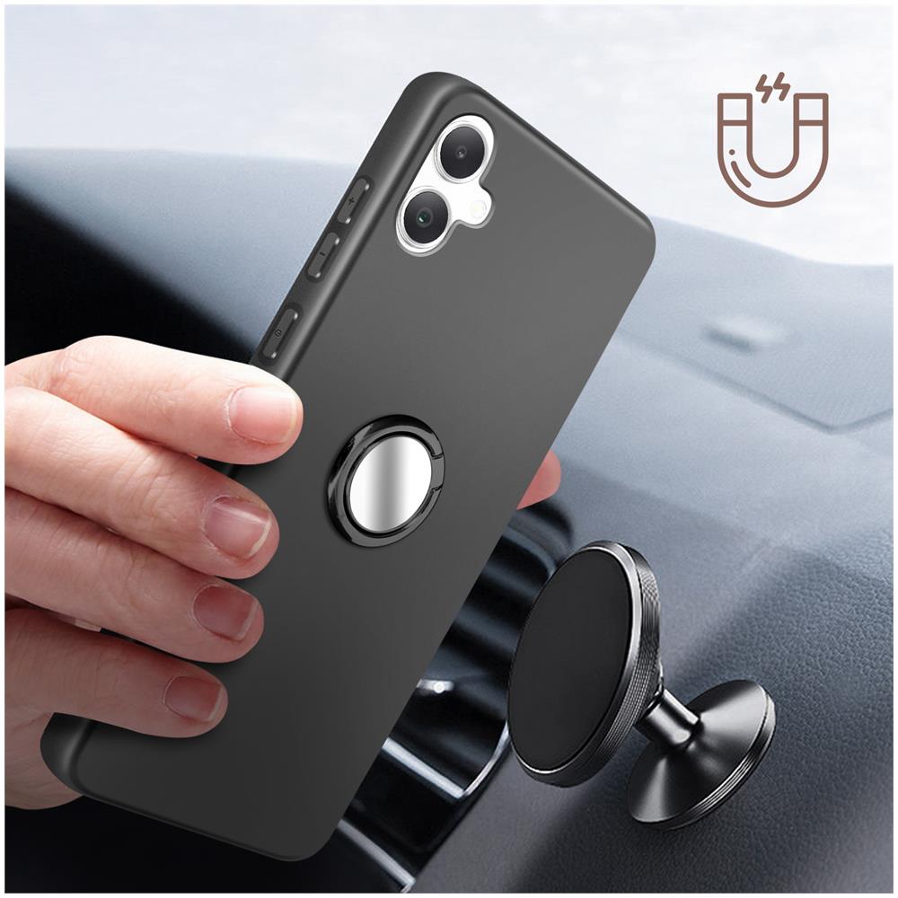 Cover Per Samsung A05 Silicone Flessibile Anello Cromato Ring Collection Nera - Foto 2