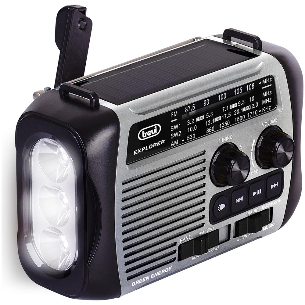 RADIO PORTATILE DINAMO E SOLARE USB MICRO SD WIRELESS E POWERBANK RA 7F30 BT GRIGIO - Foto 1