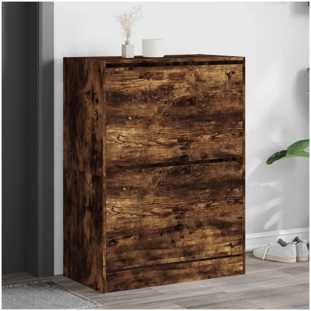 Scarpiera con 2 Cassetti Ribaltabili Rovere Fumo 80x42x108 cm - Foto 2