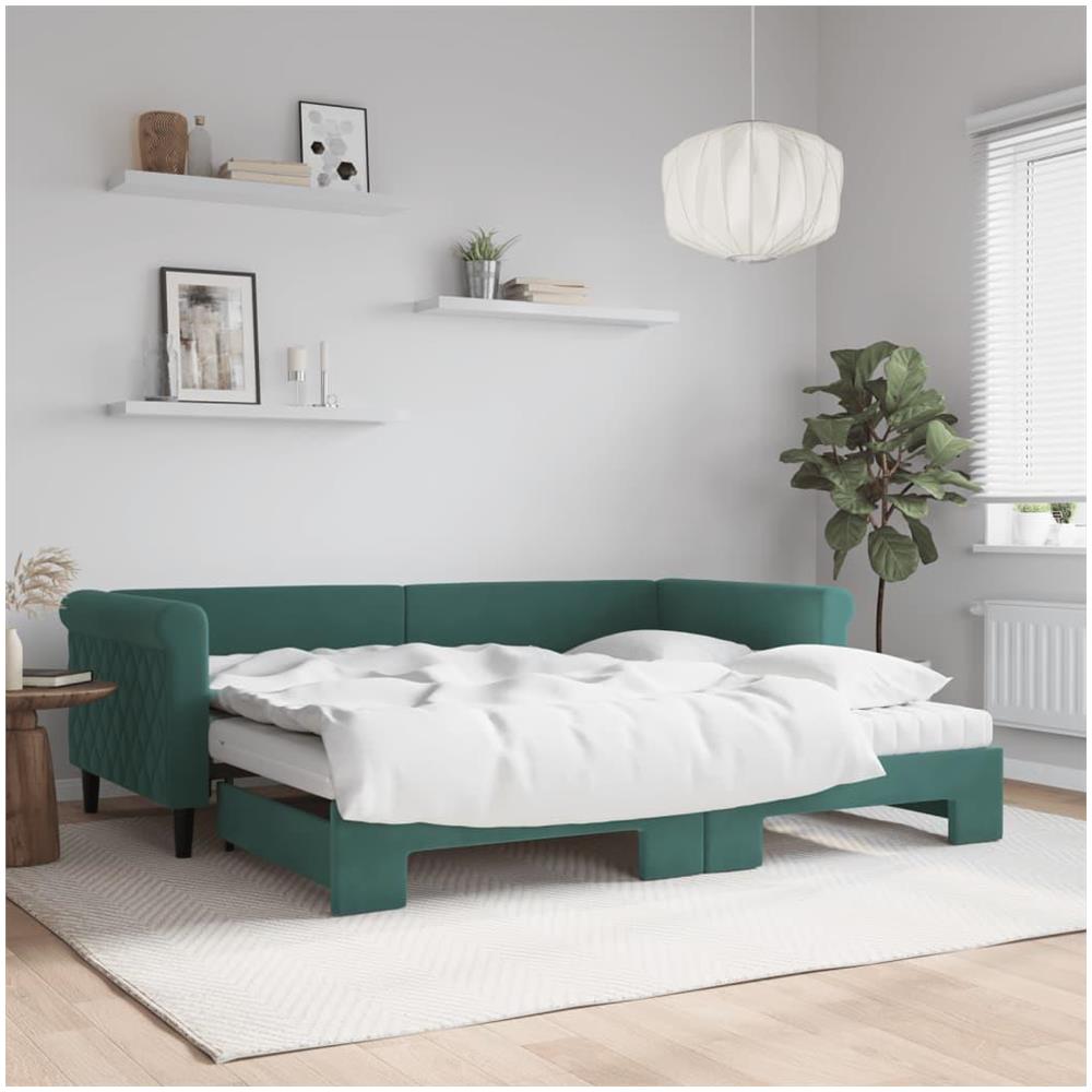 Divano Letto Estraibile Materassi Verde Scuro 90x200 Velluto - Foto 2