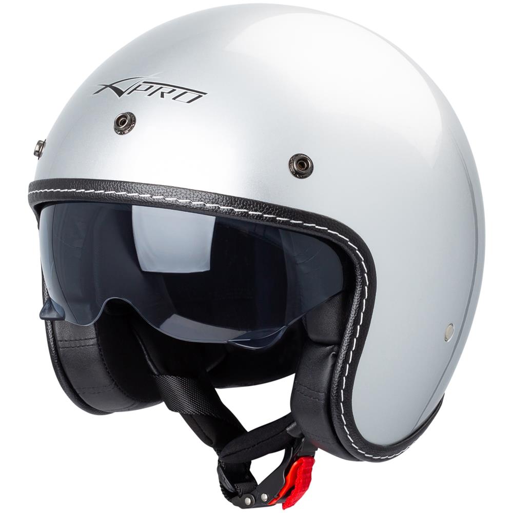 Casco Moto Jet Cafe Racer Omologato Ece 22-05 Parasole Scooter Argento M - Foto 1