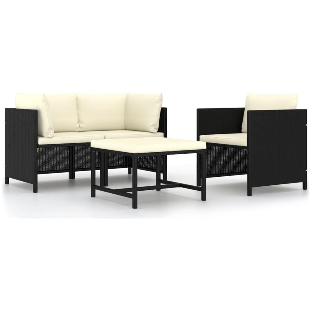 Set Divani Da Giardino 4 Pz Con Cuscini In Polyrattan Nero - Foto 1