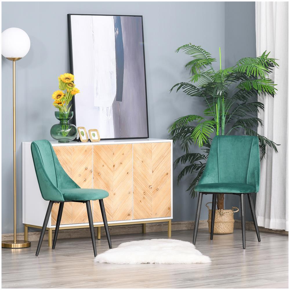 Sedie Moderne e Imbottite da Salotto, Soggiorno, Cucina, Sala da Pranzo, Set 2 Pz, Sedia Imbottita Dimensioni 50 x 56.5 x 85 cm Colore Verde - Foto 2