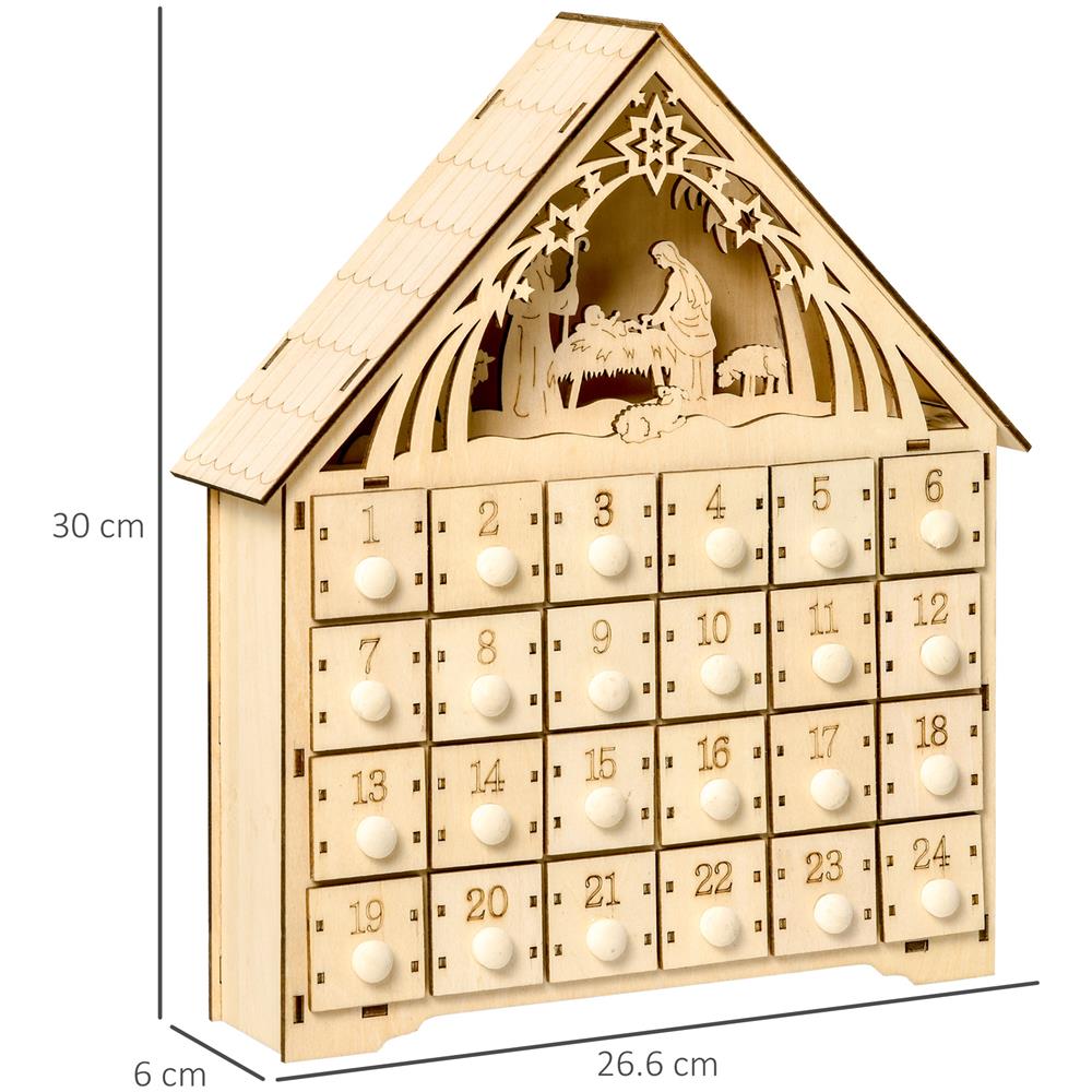 Calendario Dell'avvento In Legno Con 24 Cassetti E Presepe Intagliato 26.6x6x30cm - Legno - Foto 8